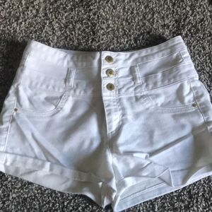 Button up high rise white shorts